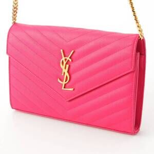 Saint Laurent Bag Chain Pink Wallet Logo Leather Shoulder Monogram